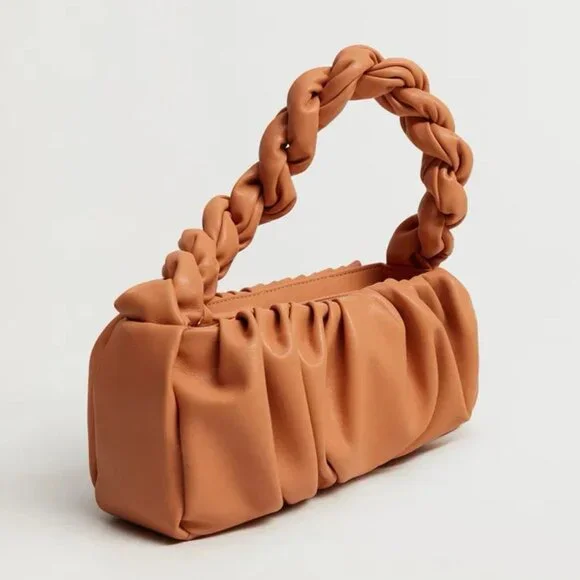 Mango Twisted Strap Baguette Bag Small Underarm Shoulder Bag Zipper Closure - Picture 2 of 14